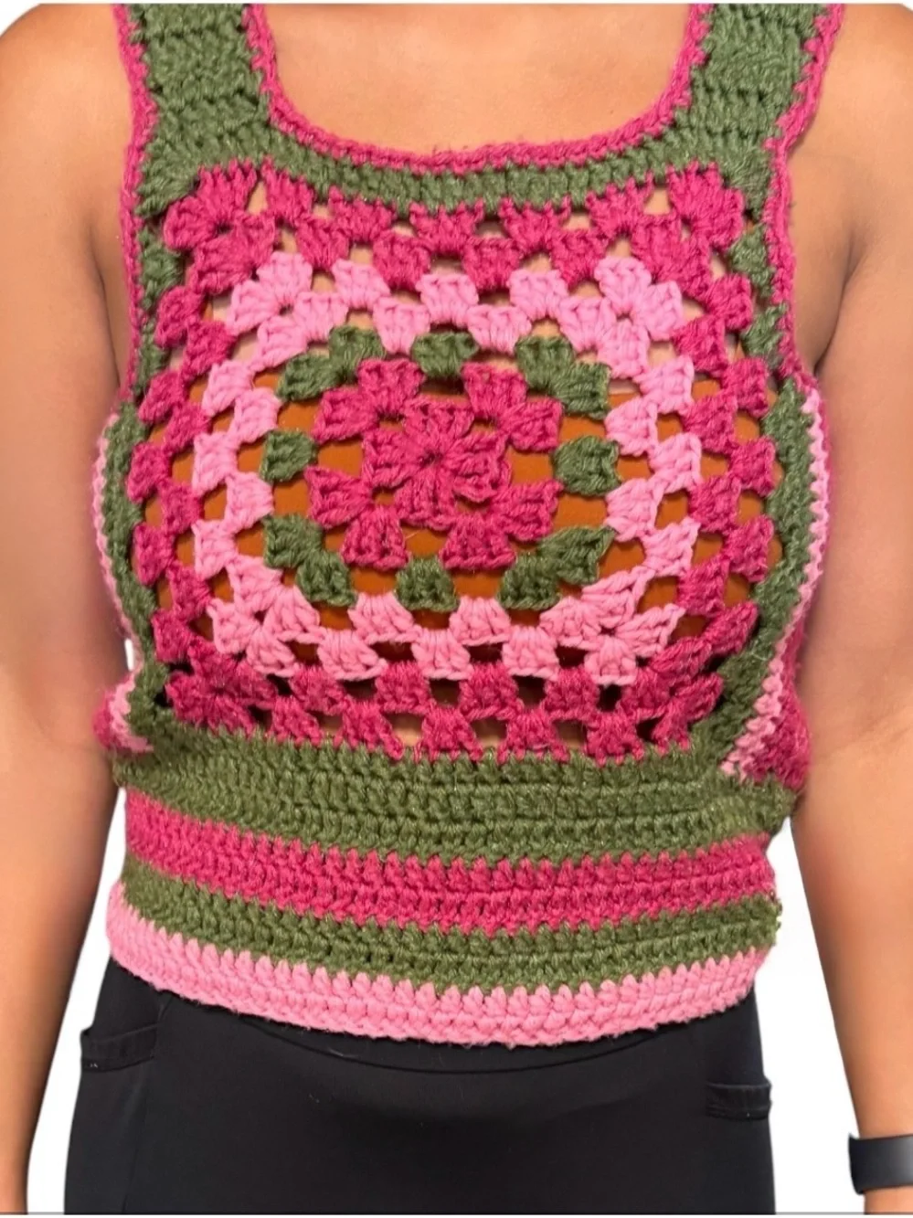 Vintage Handmade Crochet Granny Square Tank Top Vest